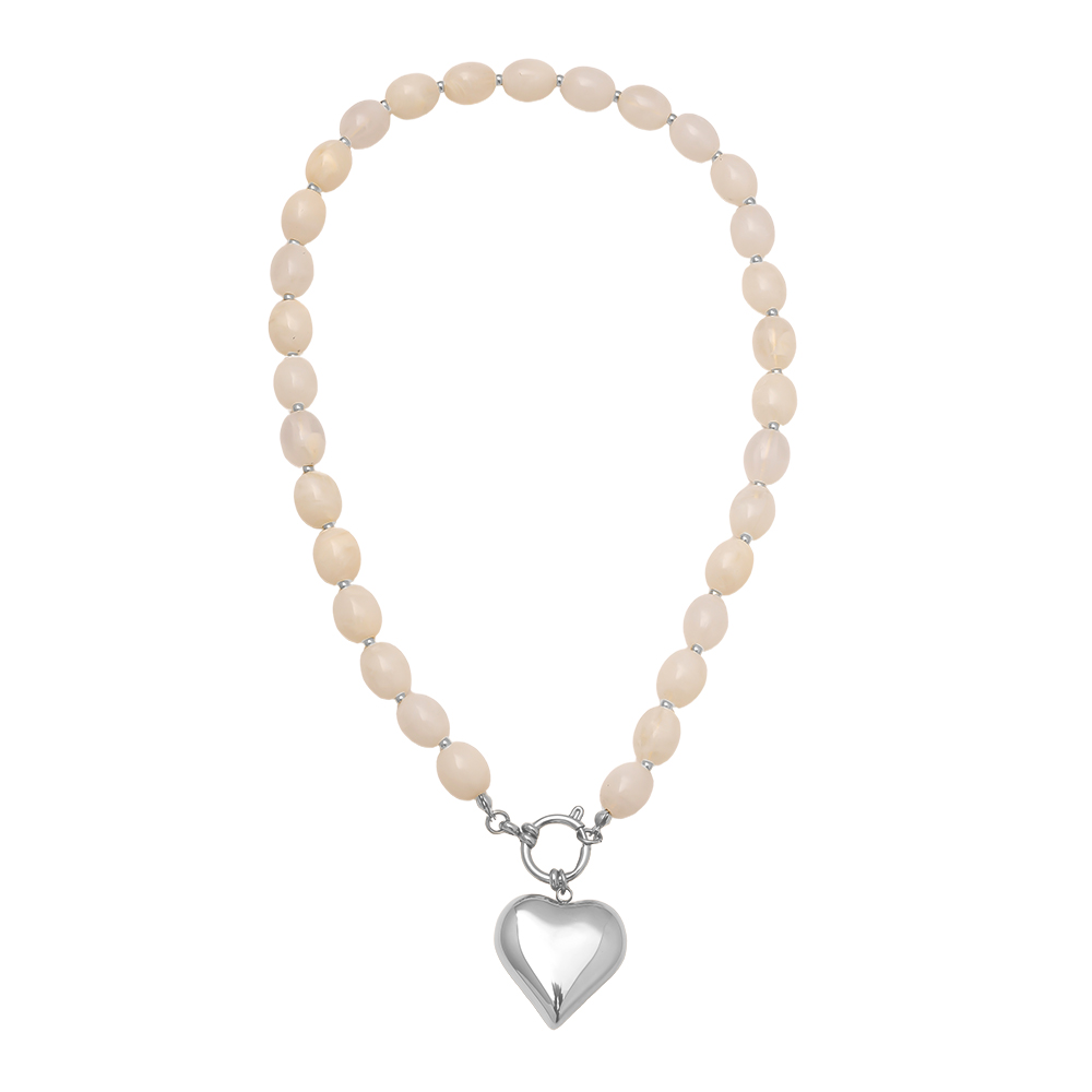 48cm Heart In Acrylic Pearl Stainless Steel Necklace    