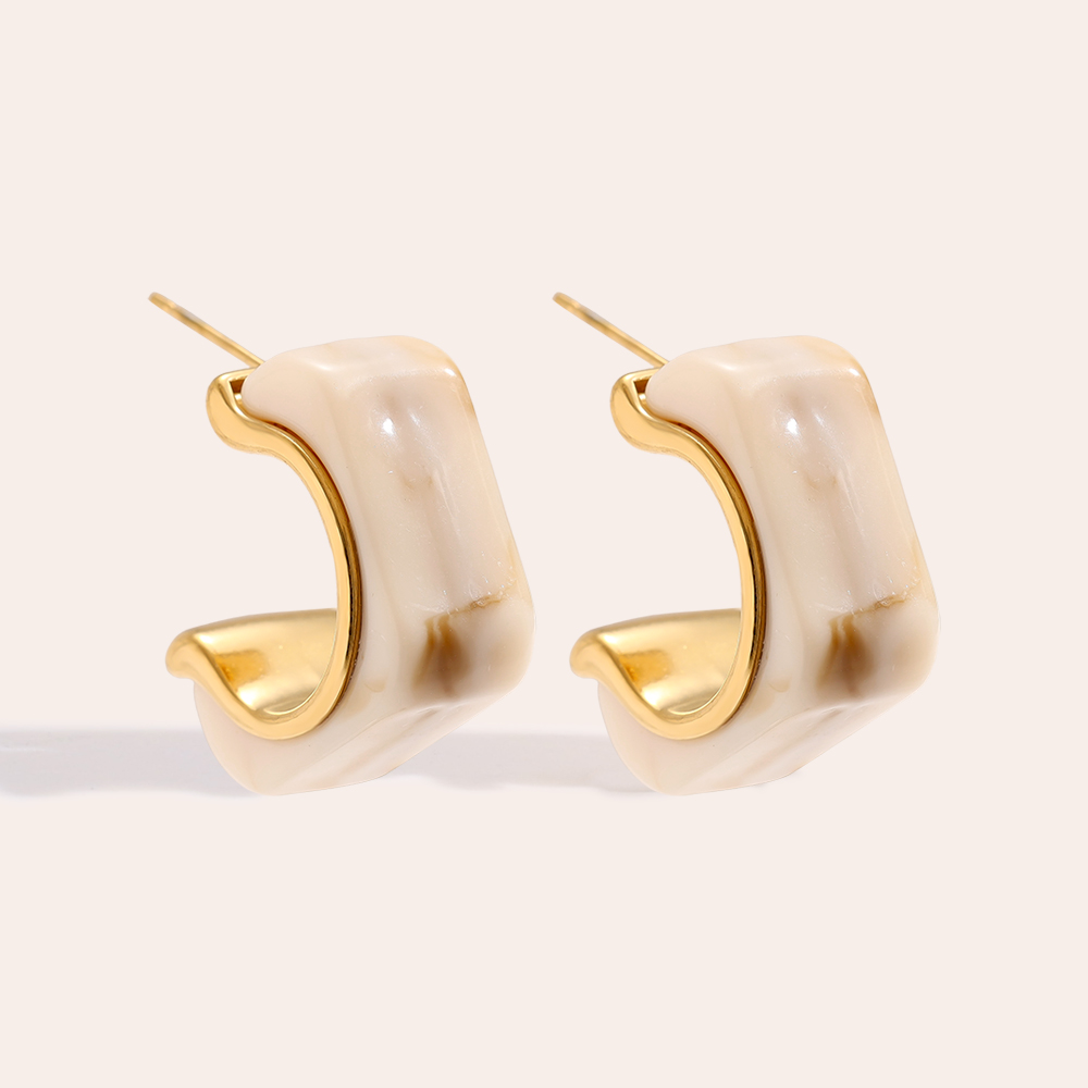 25mm Cube Half Hoop Resin Stainless Steel Earrings     