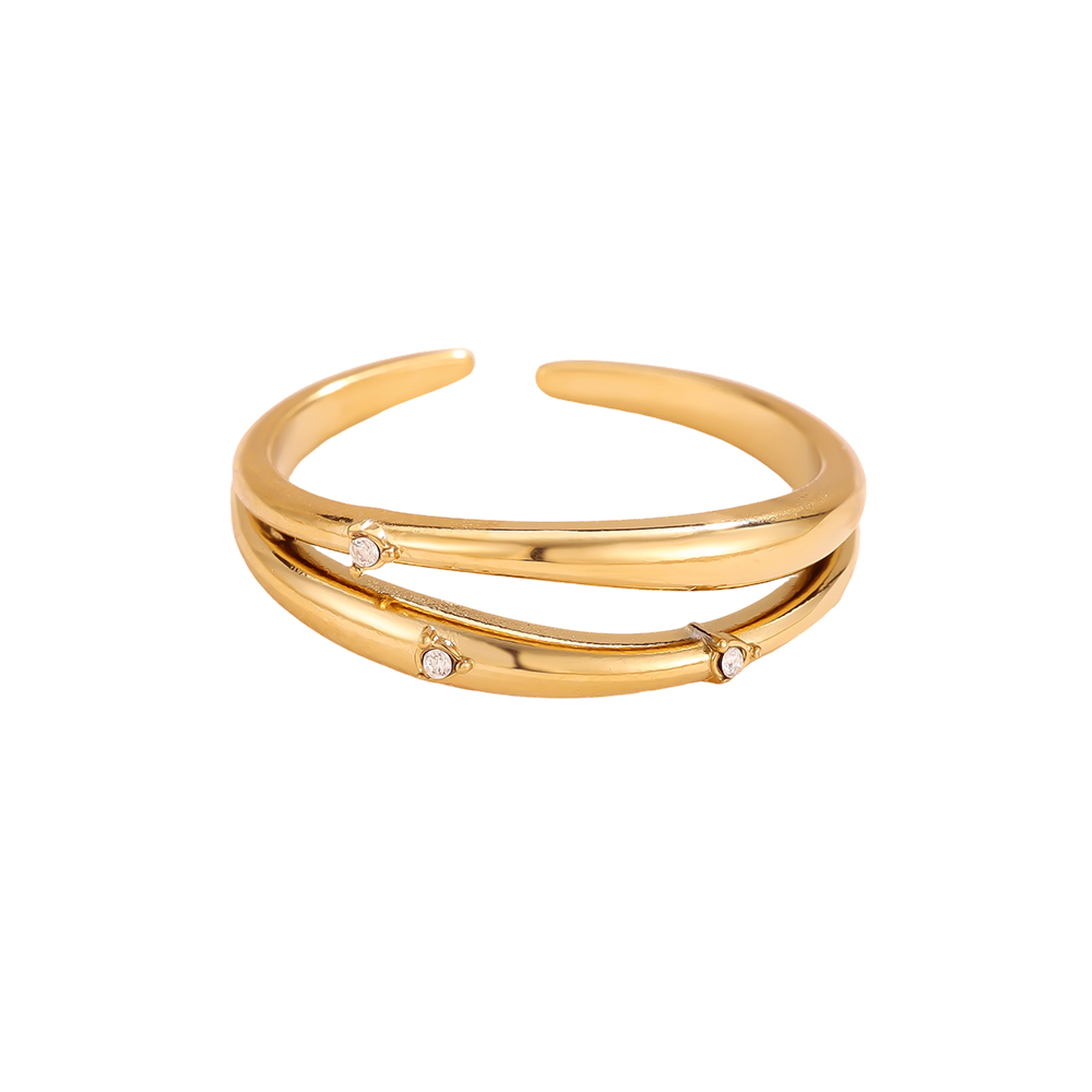 Adjustable double zirconia stainless steel ring    