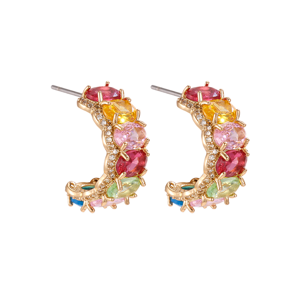 Gold-plated 19mm half-hoop earrings with lots of oval-cut cubic zirconia