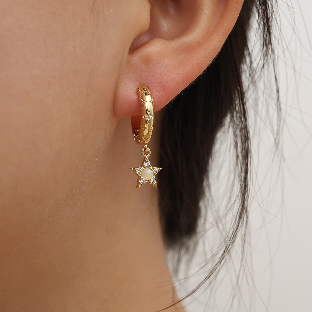 2.6cm Diamond Star Gold Plated Earrings       