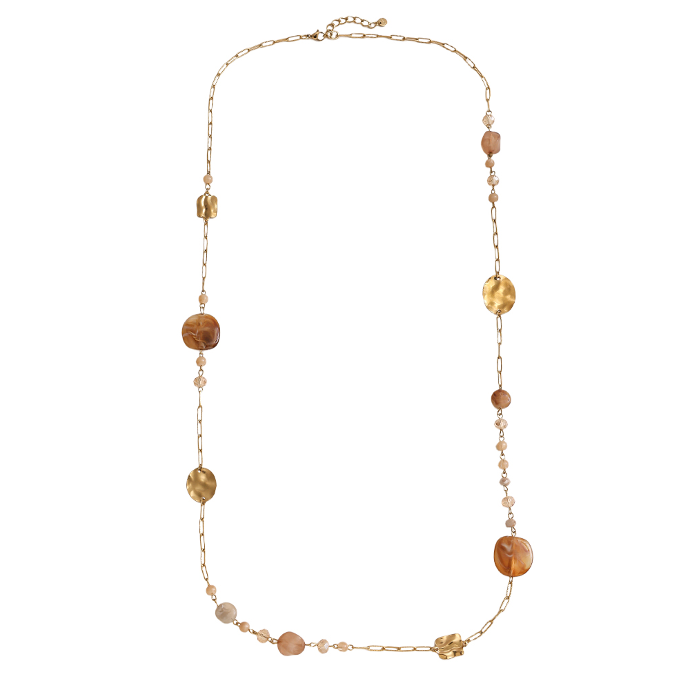 101cm crystal plate and gold plate stainless steel necklace      