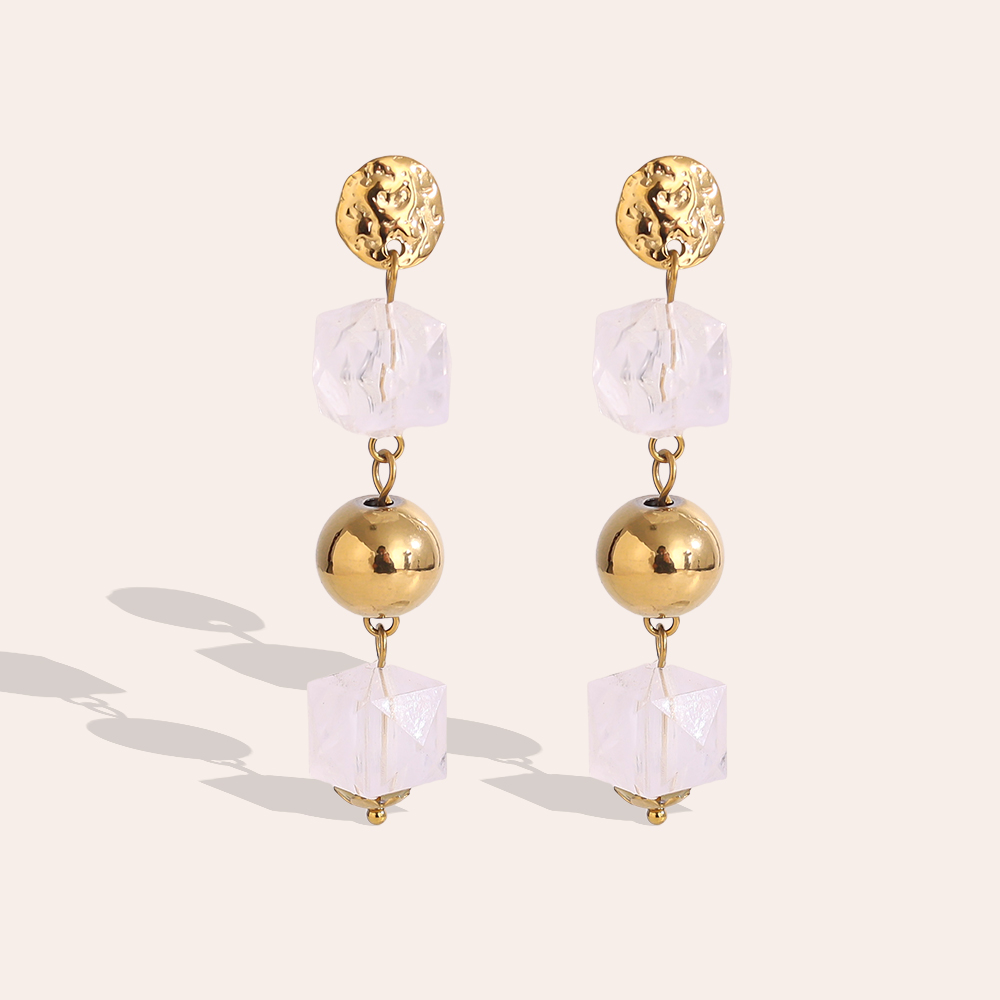 6cm Acrylic and gold beads stainless steel earrings       