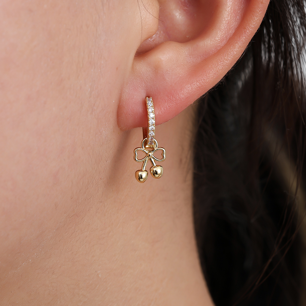 21mm Diamond Hoop With Cherry Gold Plated Earrings       