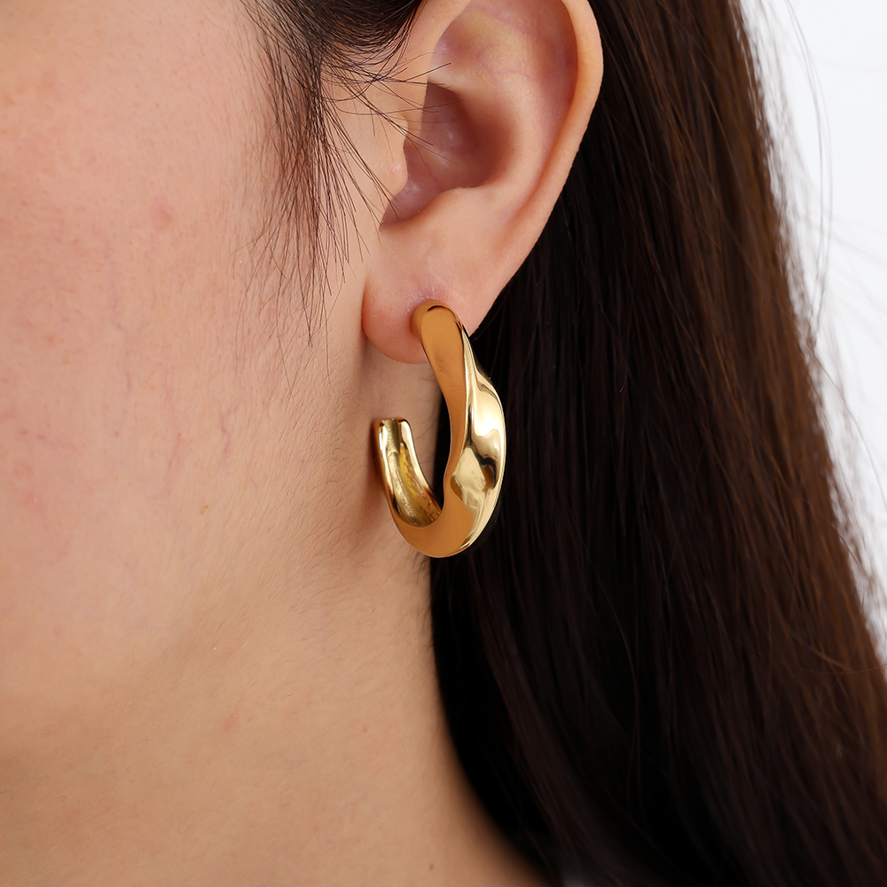 35mm Classic Twist Half Hoop Stainless Steel Earrings        