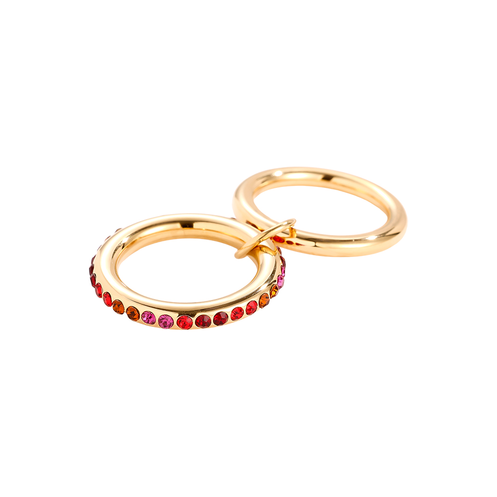 Two Layer Pink Colour Gradient Diamond Stainless Steel Ring    