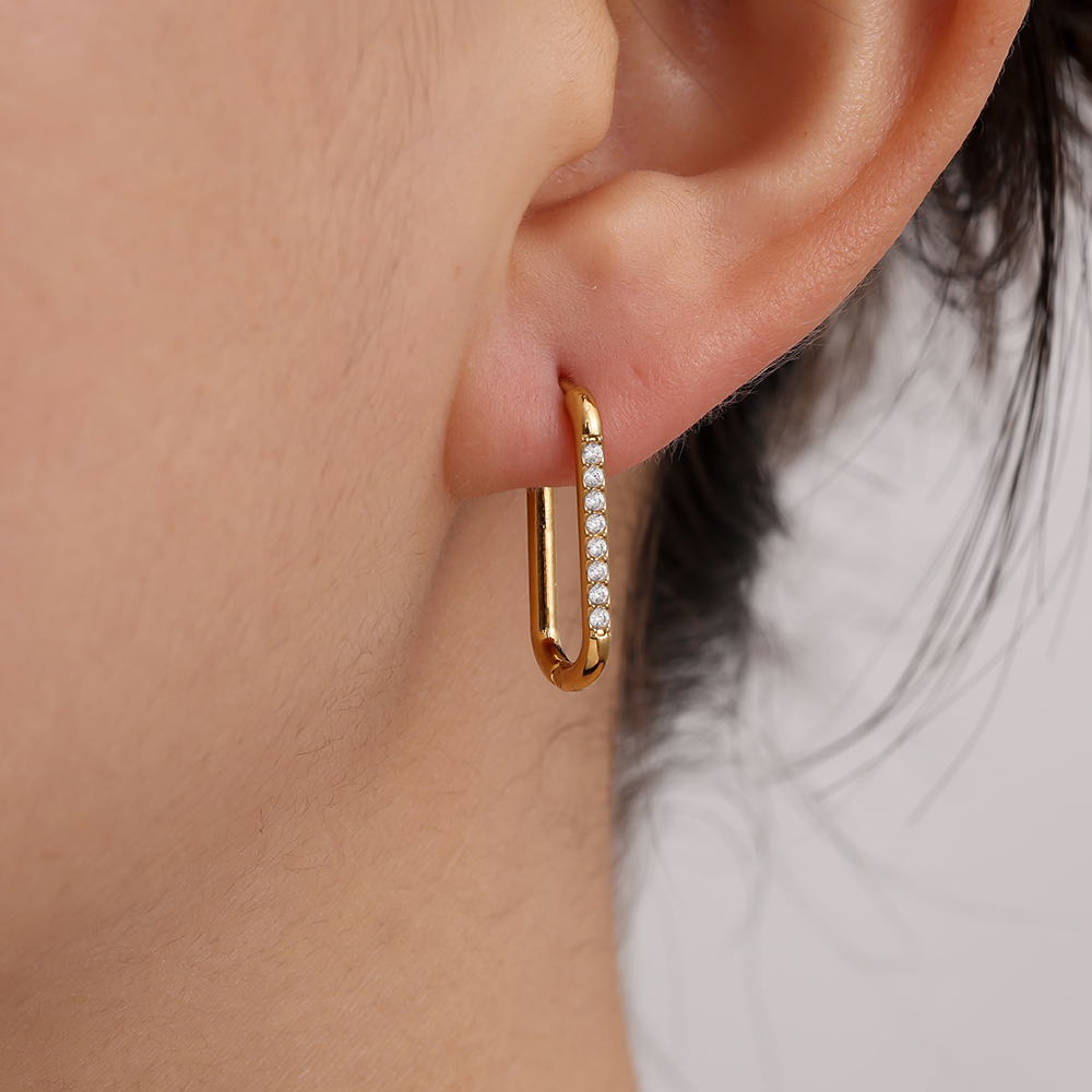 2cm Simple Diamond Hoop Stainless Steel Earrings   