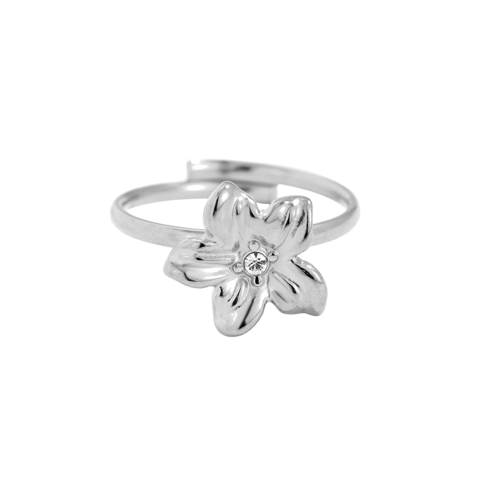 Flower With Diamond Stainless Steel Ring    