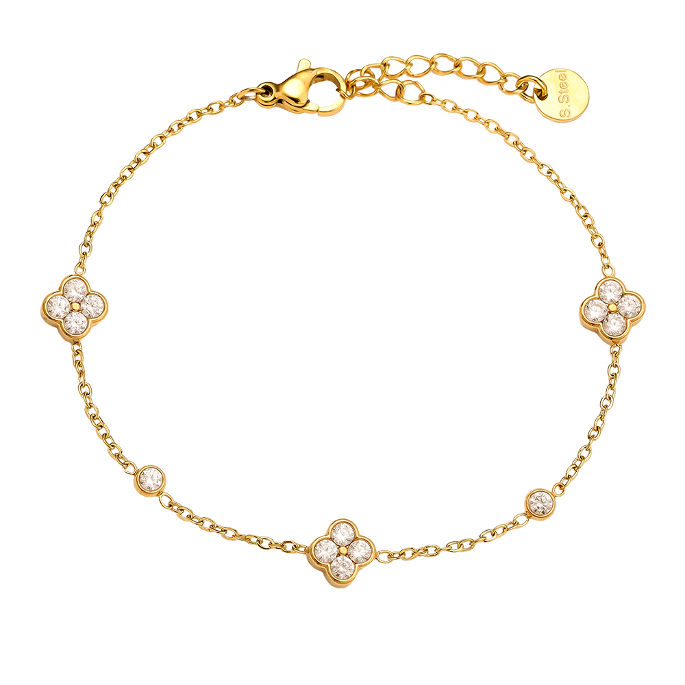 17cm fine zirconia cloverleaf stainless steel bracelet 