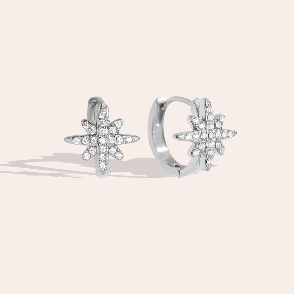 Stainless steel earrings 1.4cm Diamond Star Hoop