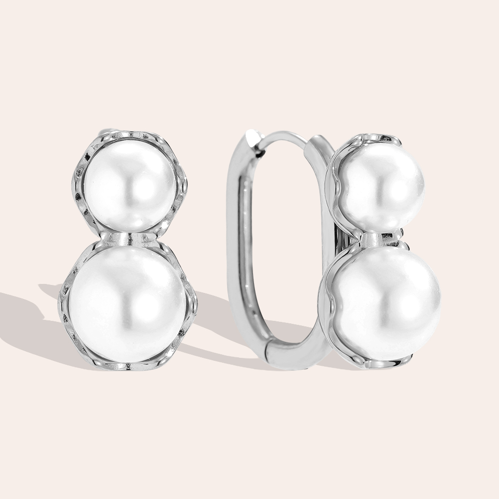 20mm double pearl stainless steel earrings