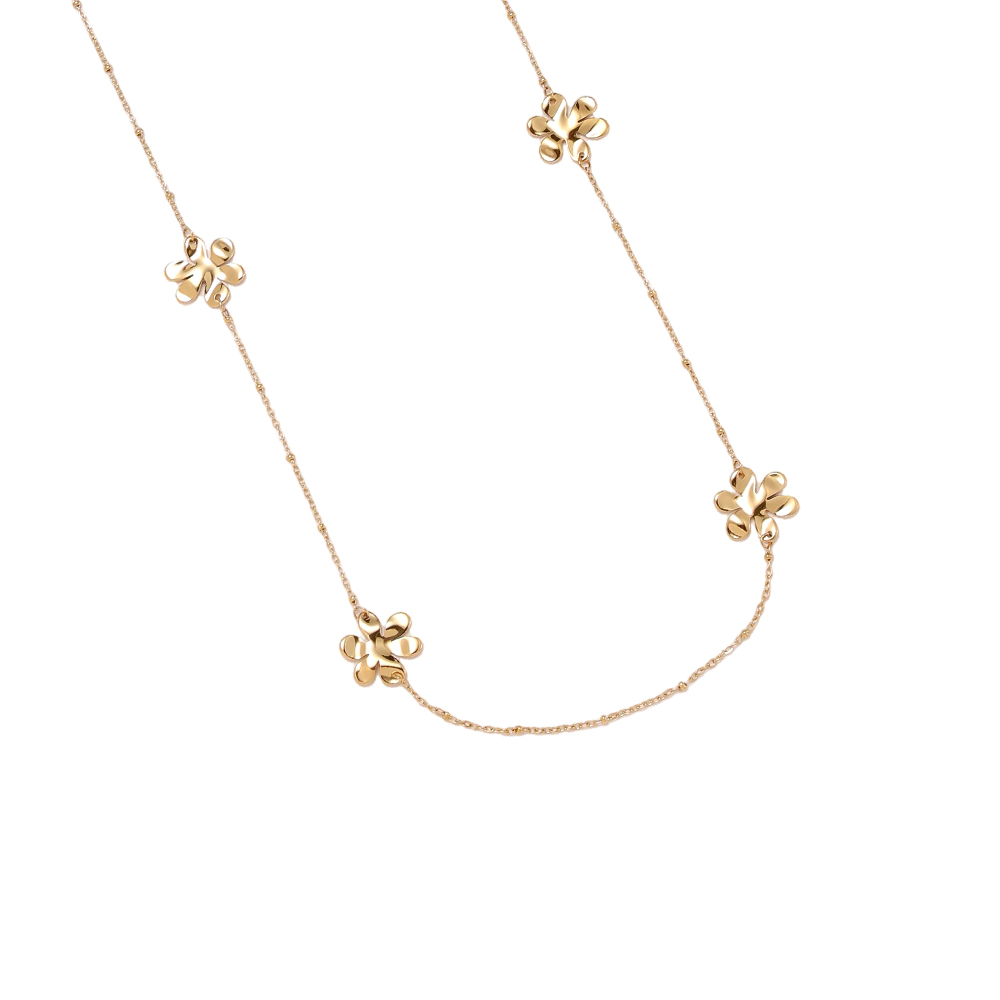 Stainless steel necklace, 100 cm, with lots of flowers