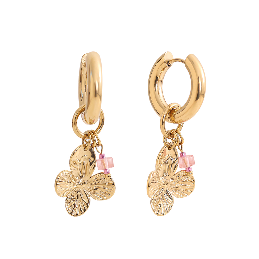 45mm flower freshwater pearls and natural stone stainless steel earrings 