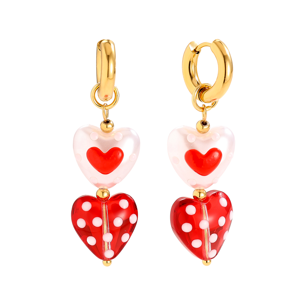 5*1.4cm Acrylic Red Heart Stainless Steel Earrings   