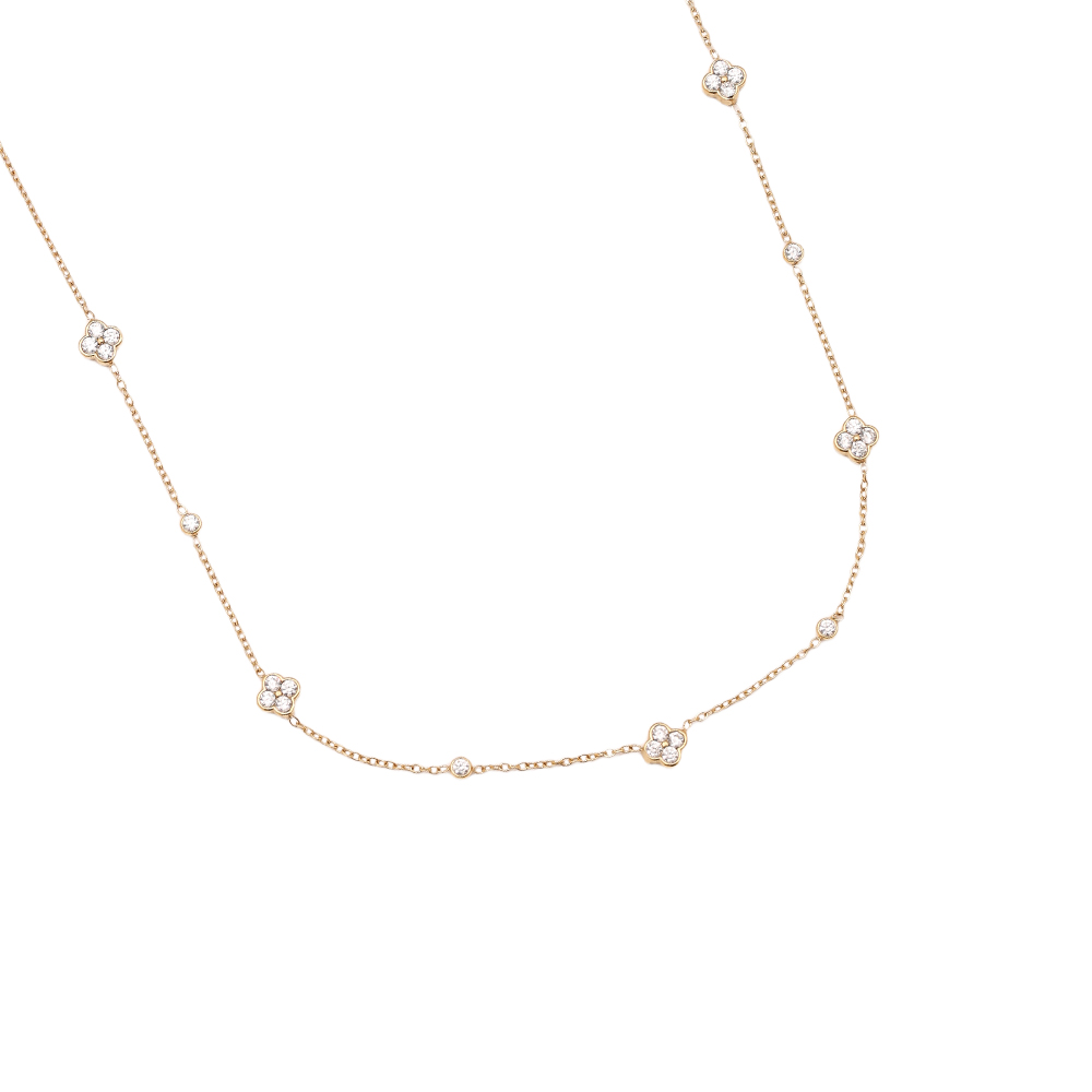 43cm Small Diamond Flower Stainless Steel Necklace   