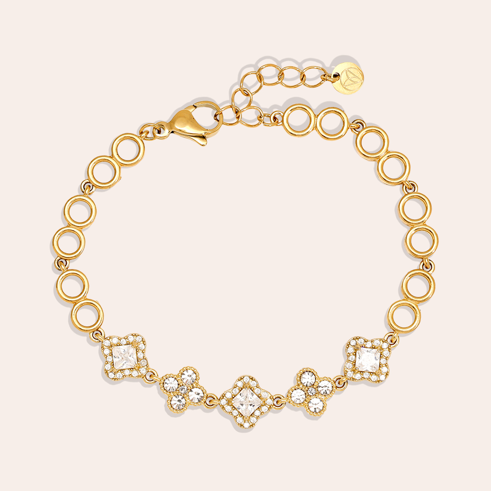 16cm Various Fancy Diamond Flower Stainless Steel Bracelet 