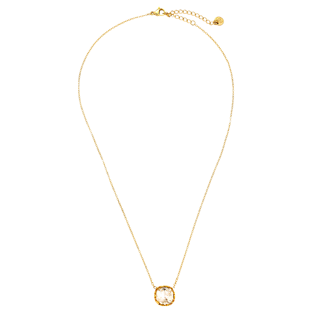 40cm square round glass stainless steel necklace     