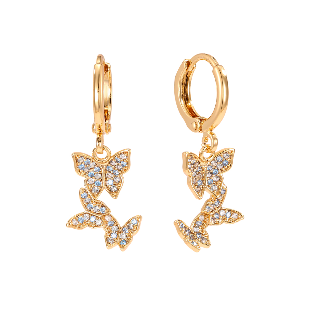 29mm three zirconia butterflies gold-plated earrings      