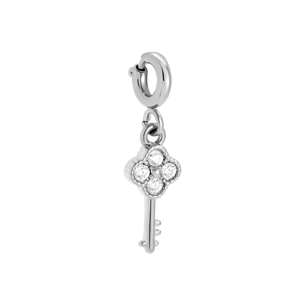 1.4cm Spring Clasp Diamond Key Stainless Steel Pendant    