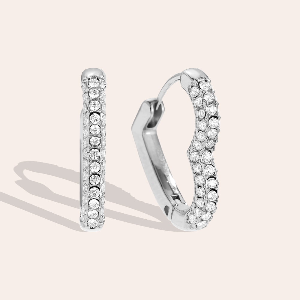 18mm Diamond Heart Hoop Stainless Steel Earrings   