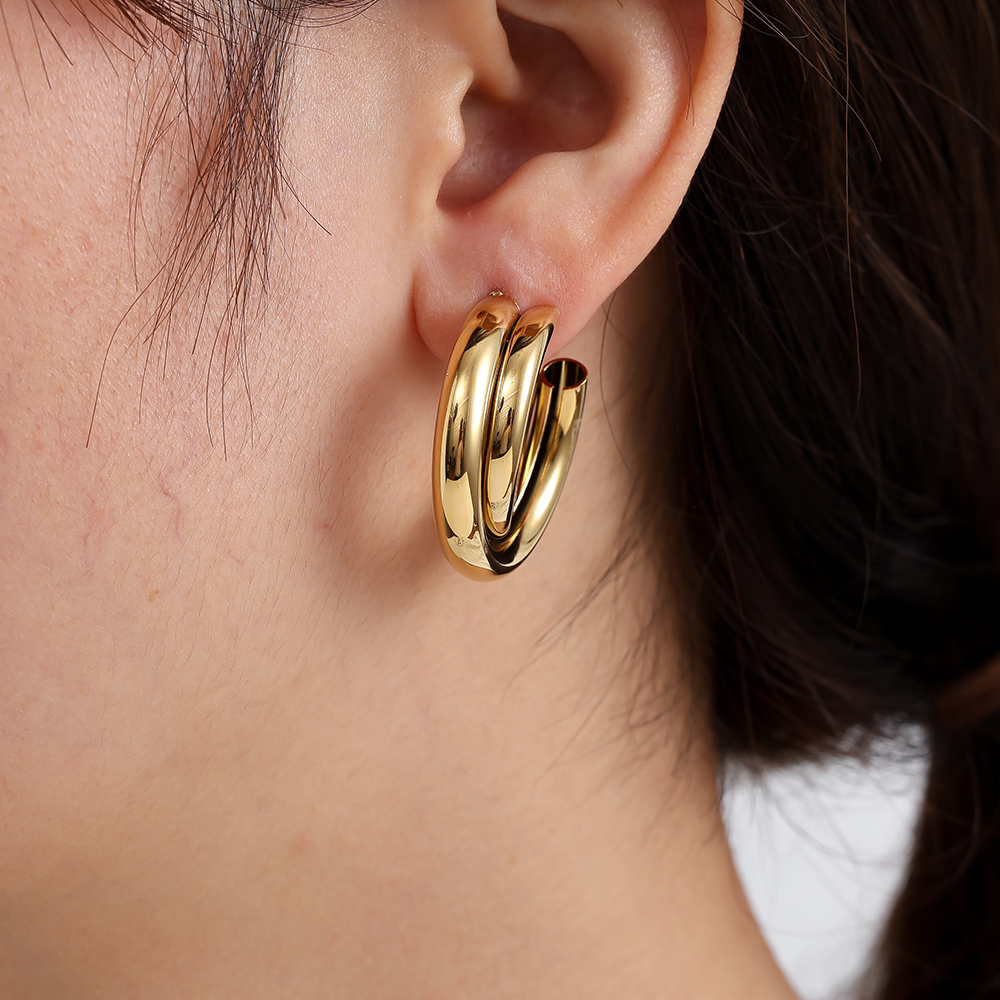 28mm Two Hoop Stainless Steel Earrings    