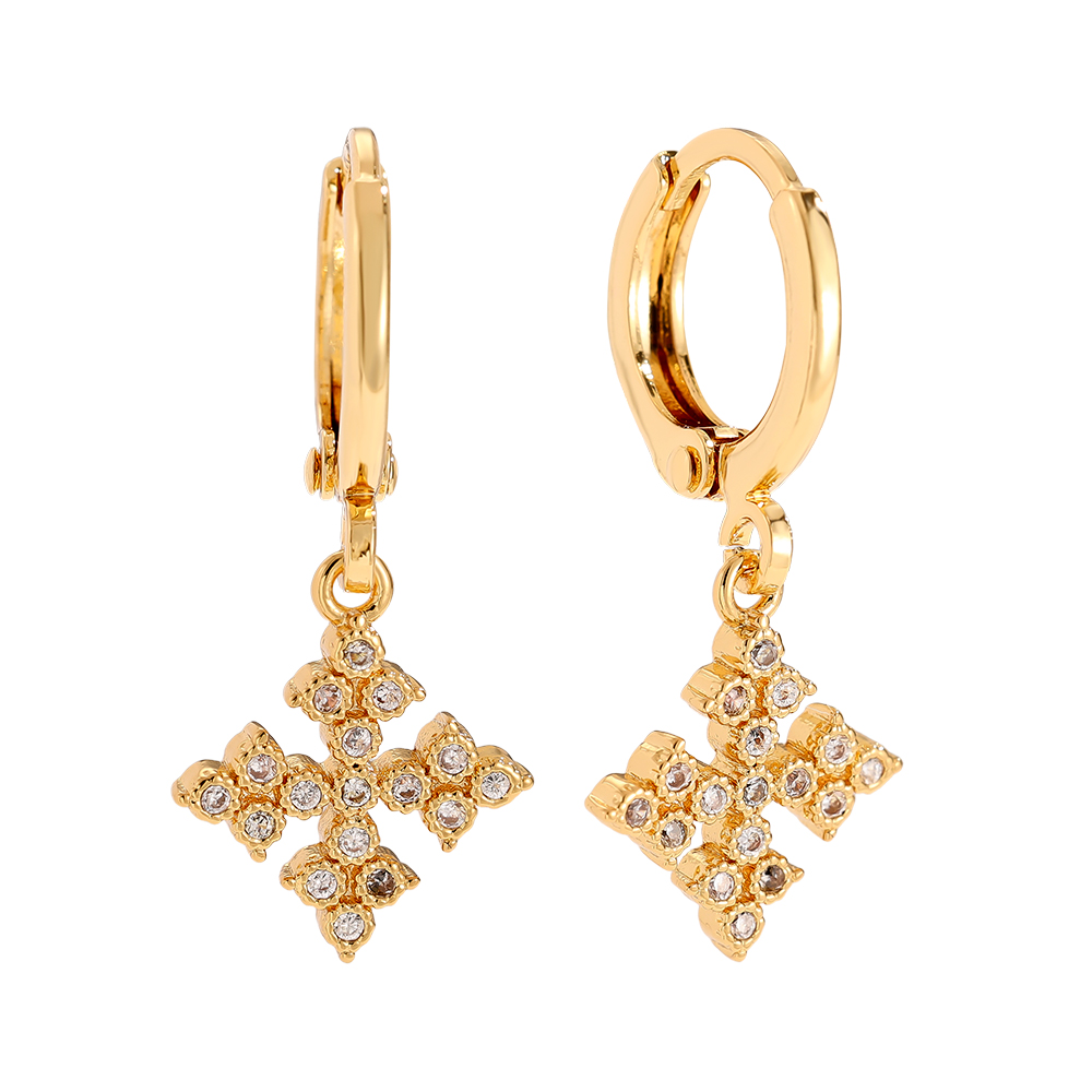 2.6cm Diamond Cross Gold-Plated Earrings      