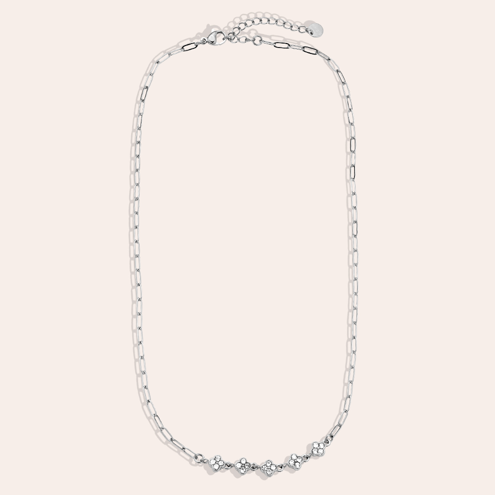 Stainless steel necklace 41cm Three Diamond Flowers