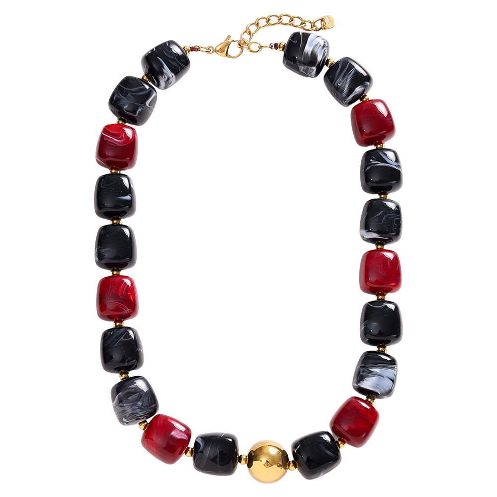 45cm Various Colour Chunky Beaded Resin Stainless Steel Necklace  