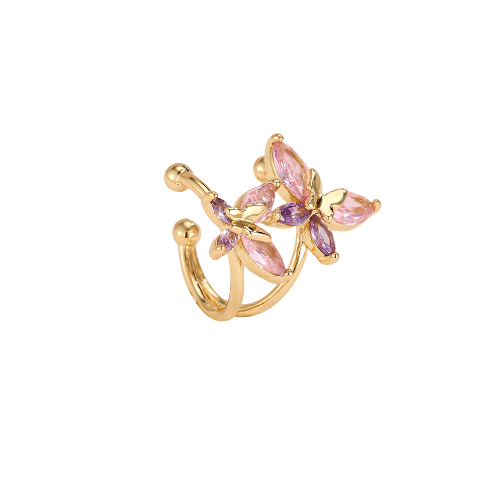 Gold-plated ear cuffs, 15mm, two zirconia butterflies