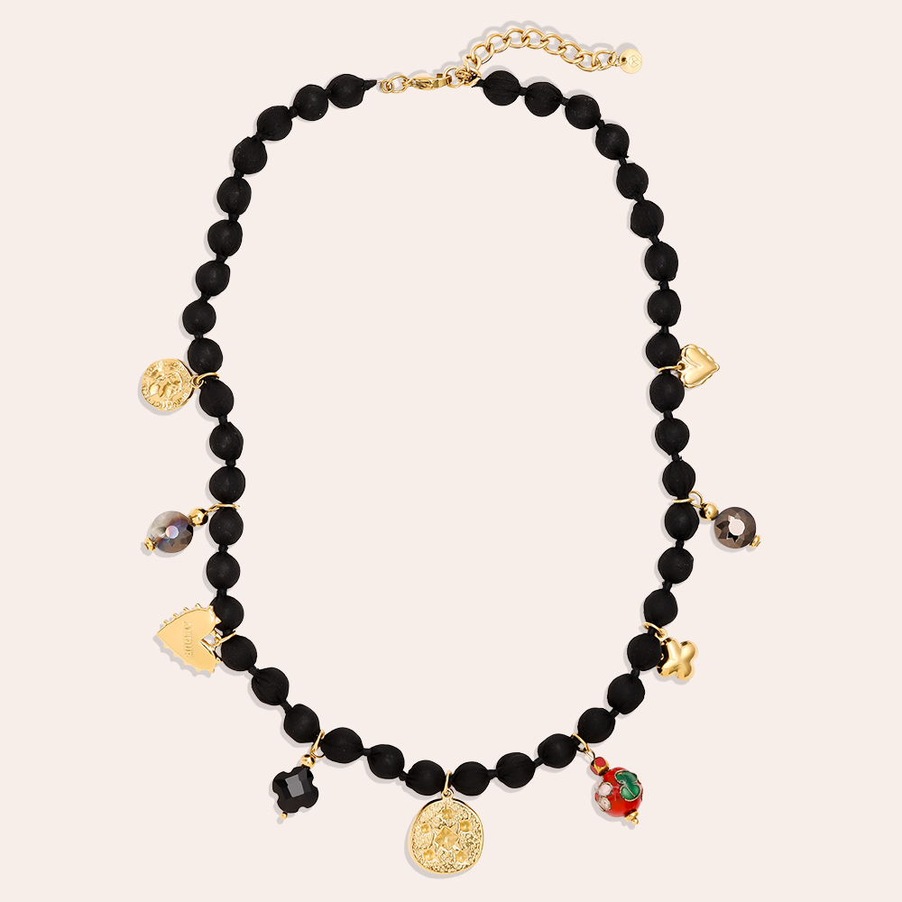 43cm Charms In Black Chain Stainless Steel Necklace   43cm Charms In Black Chain Stainless Steel Necklace