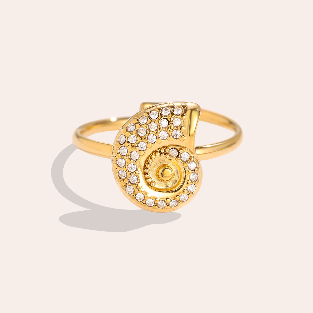 Adjustable rhinestone scroll stainless steel ring   