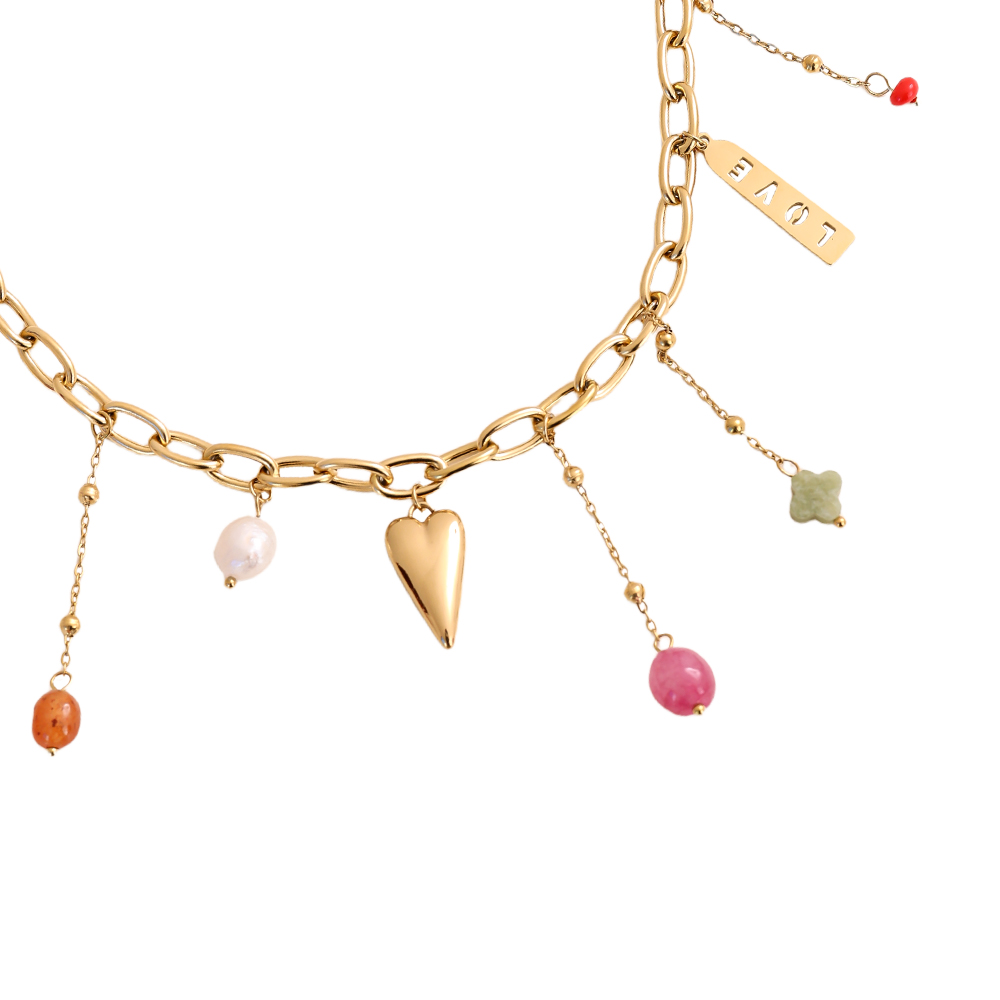 40cm Beads Heart Love stainless steel necklace