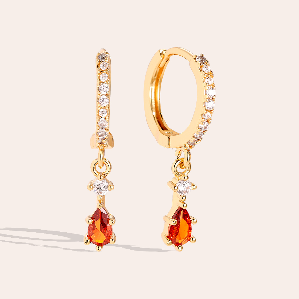 25mm Red Diamond Drop Gold Plated Earrings  