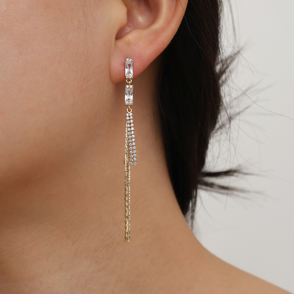 70mm Sparkling Diamond Chain Gold-plated Earrings       