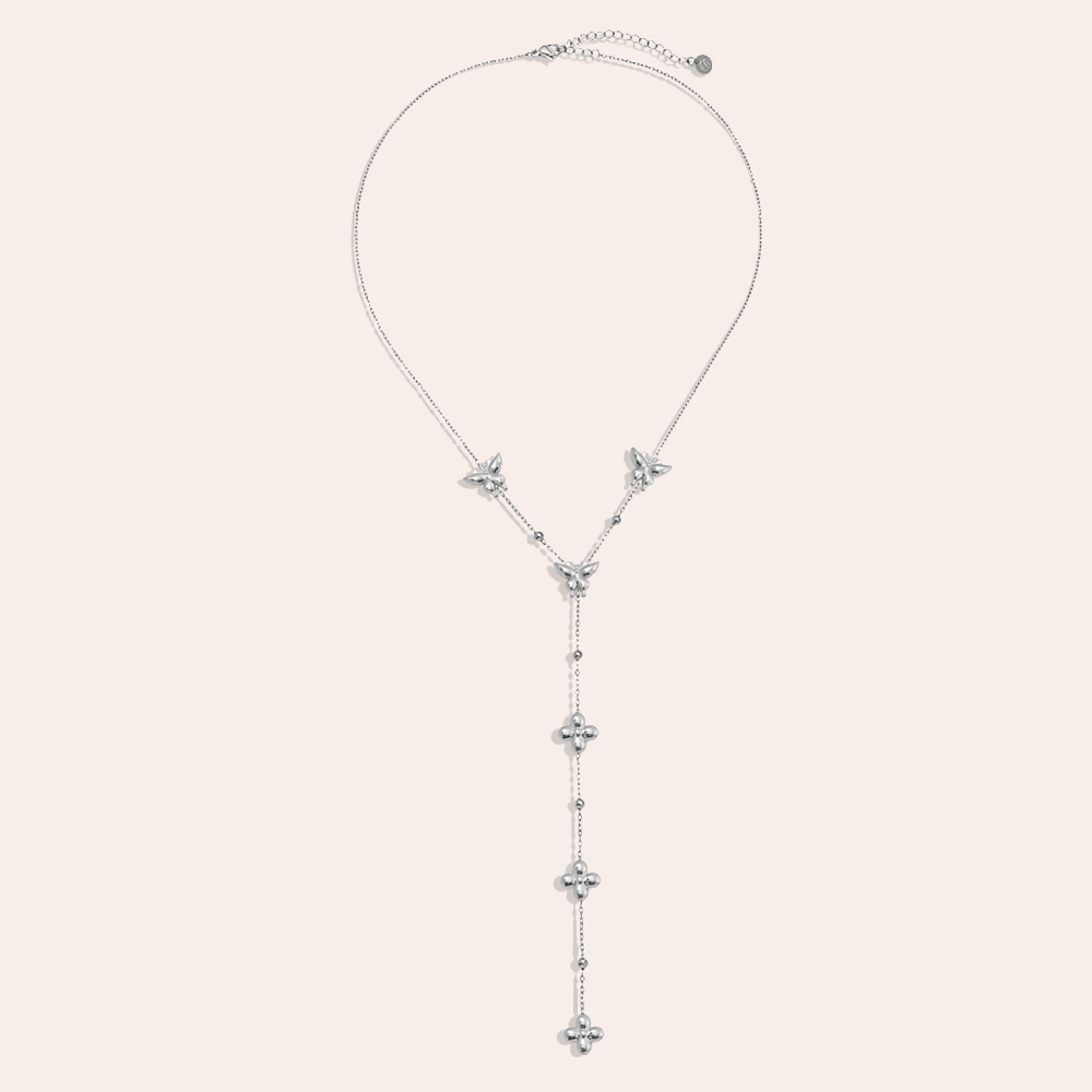 41cm Y-chain with butterfly and flowers stainless steel necklace    
