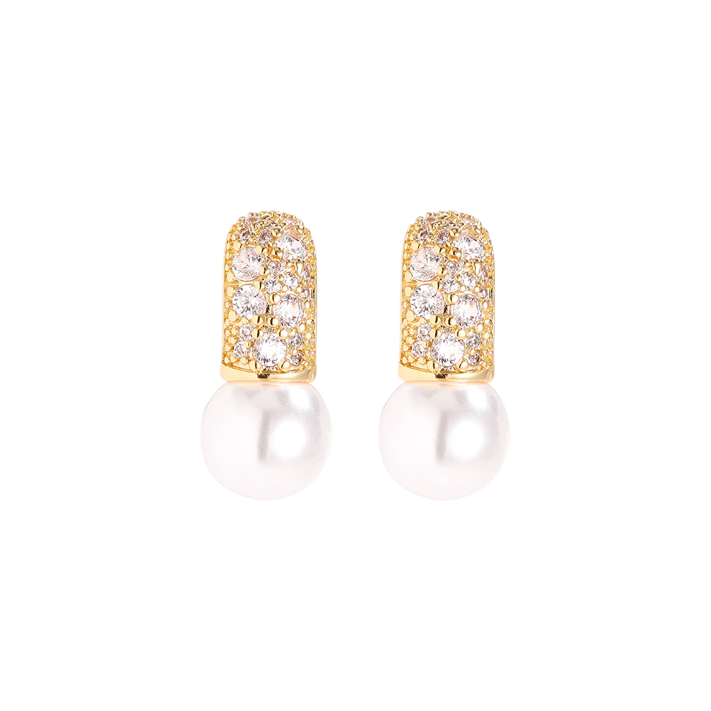 17mm Pearl And Diamond Gold Plated Earrings   
