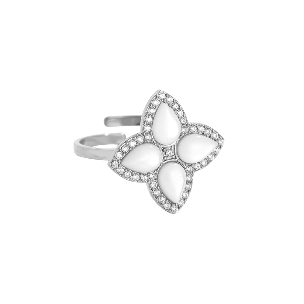 Diamond Luckly Flower stainless steel ring    