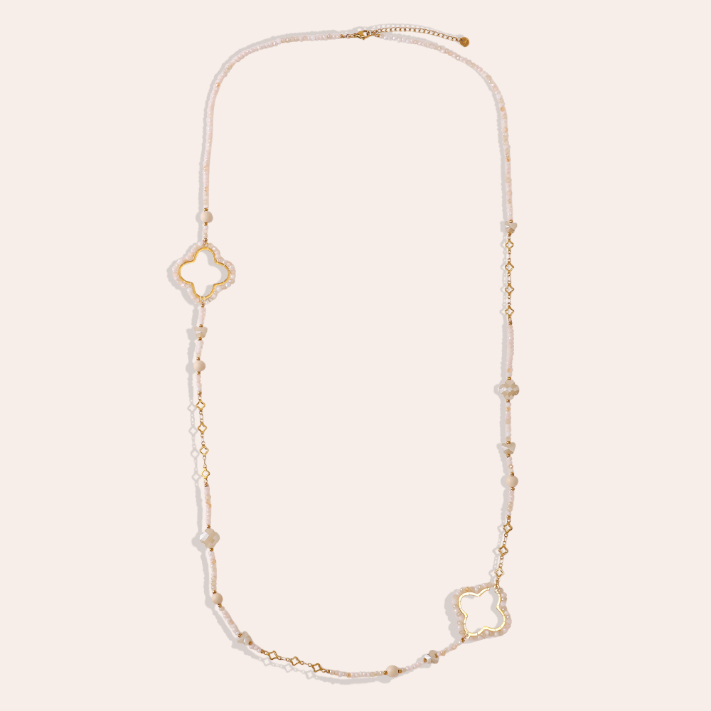 96cm cloverleaf and crystals stainless steel necklace    