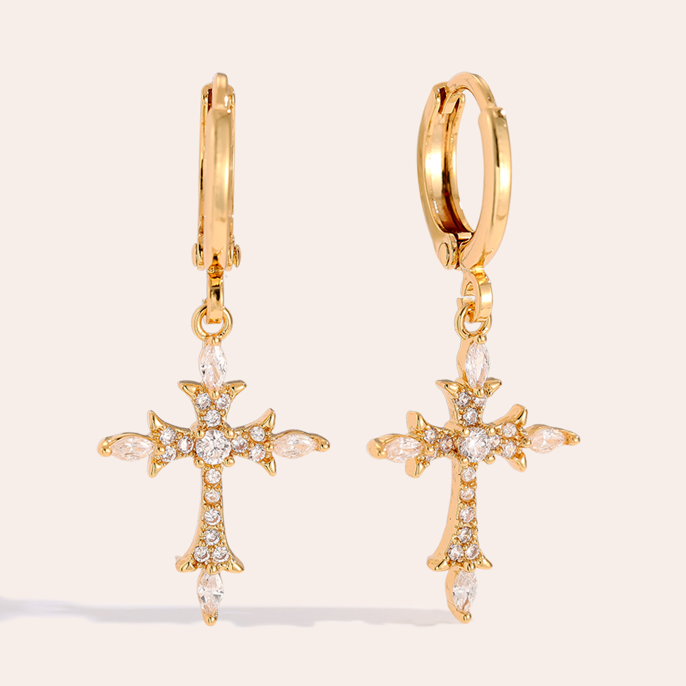 3.2cm Fine Diamond Cross Gold Plated Earrings     3.2cm Fine Diamond Cross Gold Plated Earrings