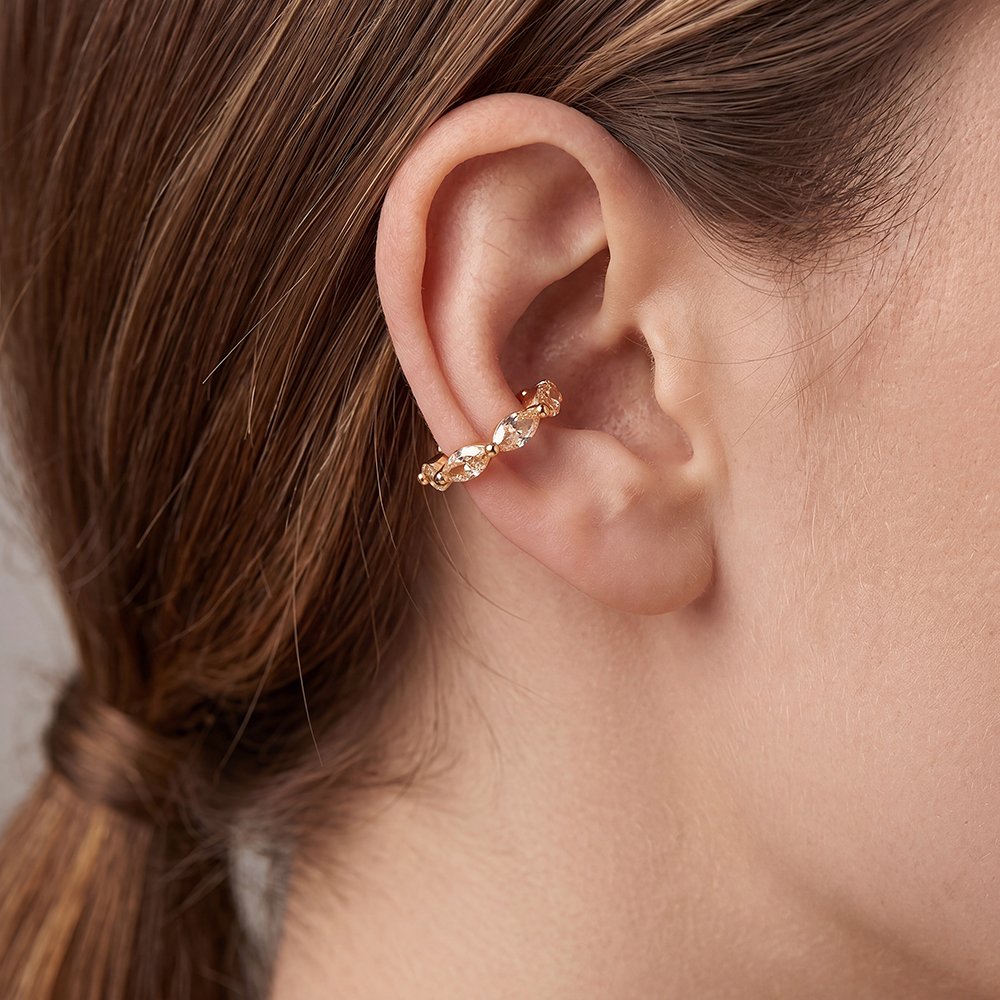 Gold-plated ear cuffs 16mm zirconia dots