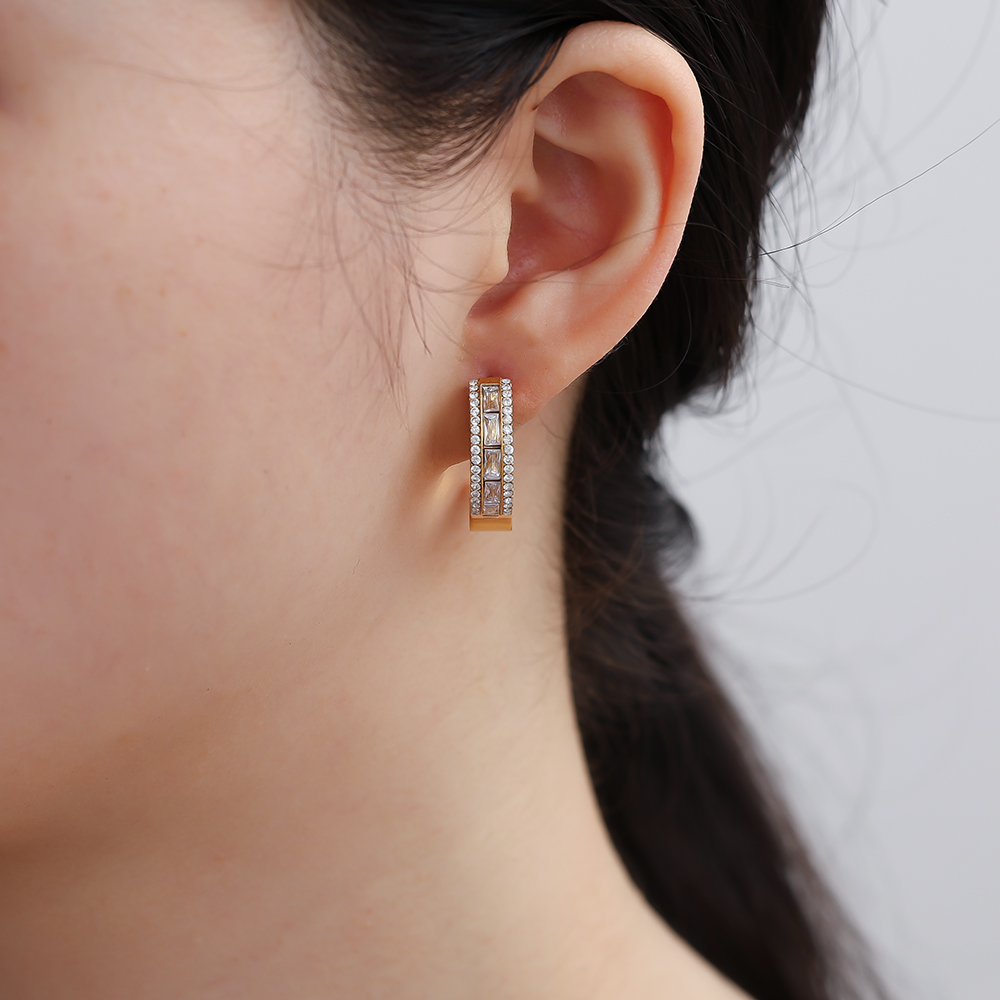14mm Diamond Vintage Hoop Stainless Steel Earrings    
