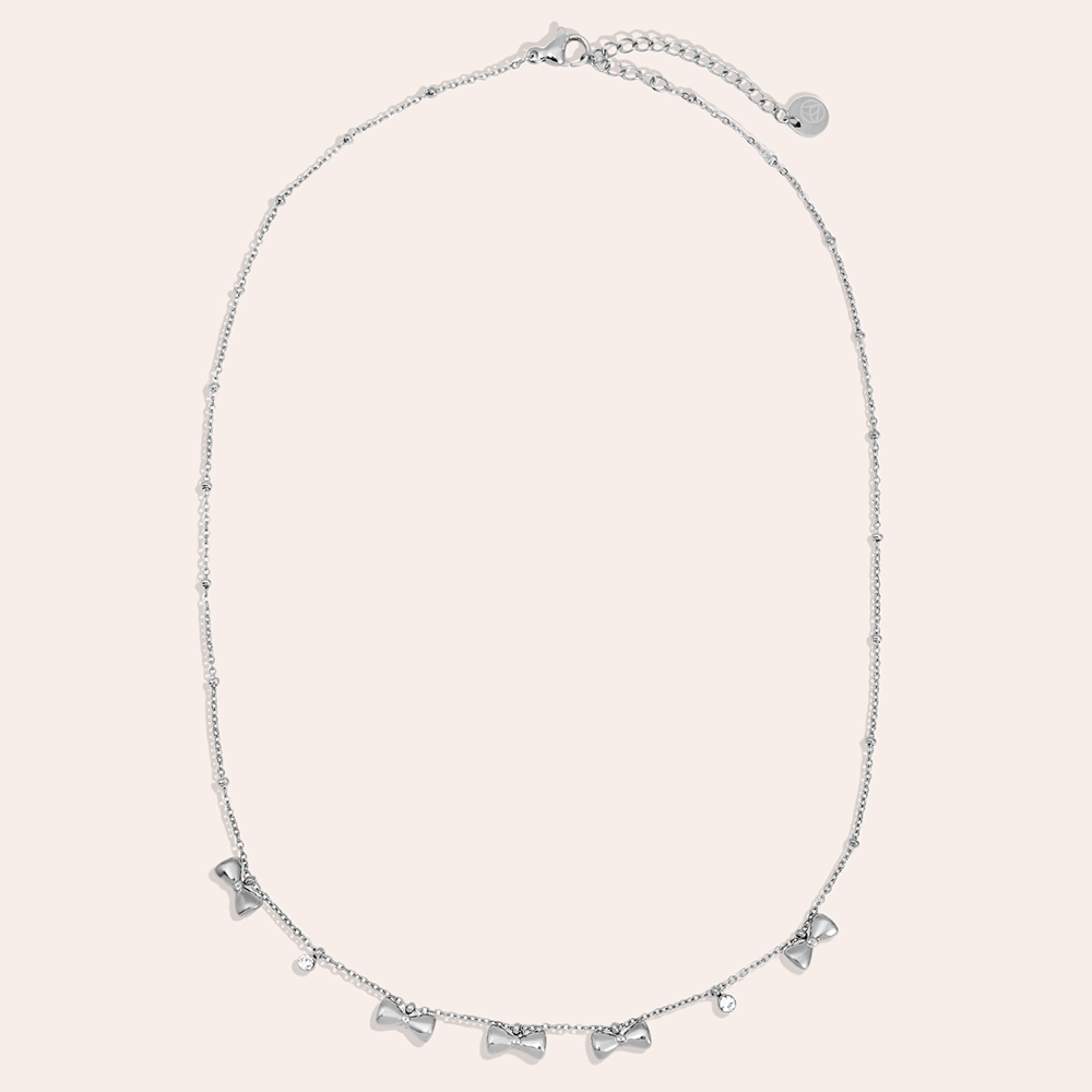 40cm Nice Bowtie And Diamond Dots Stainless Steel Necklace   