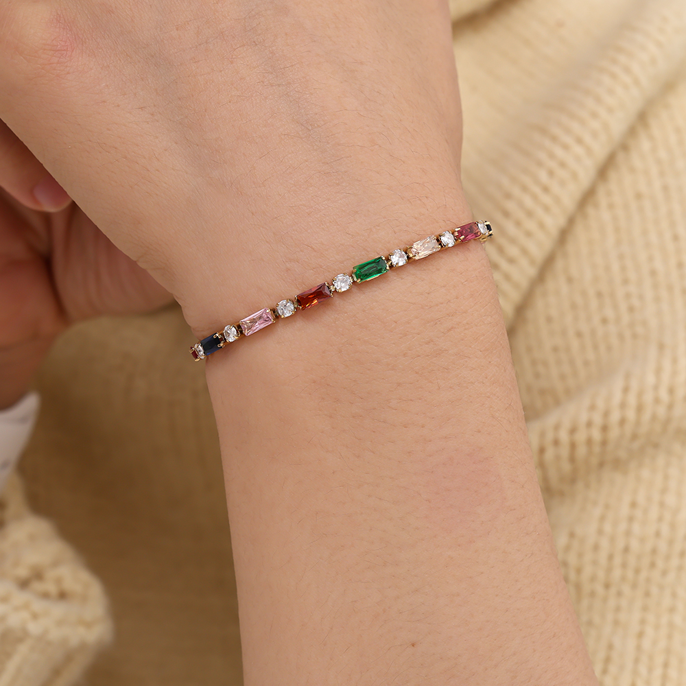 15cm Multi Colour Diamond Stainless Steel Bracelet      