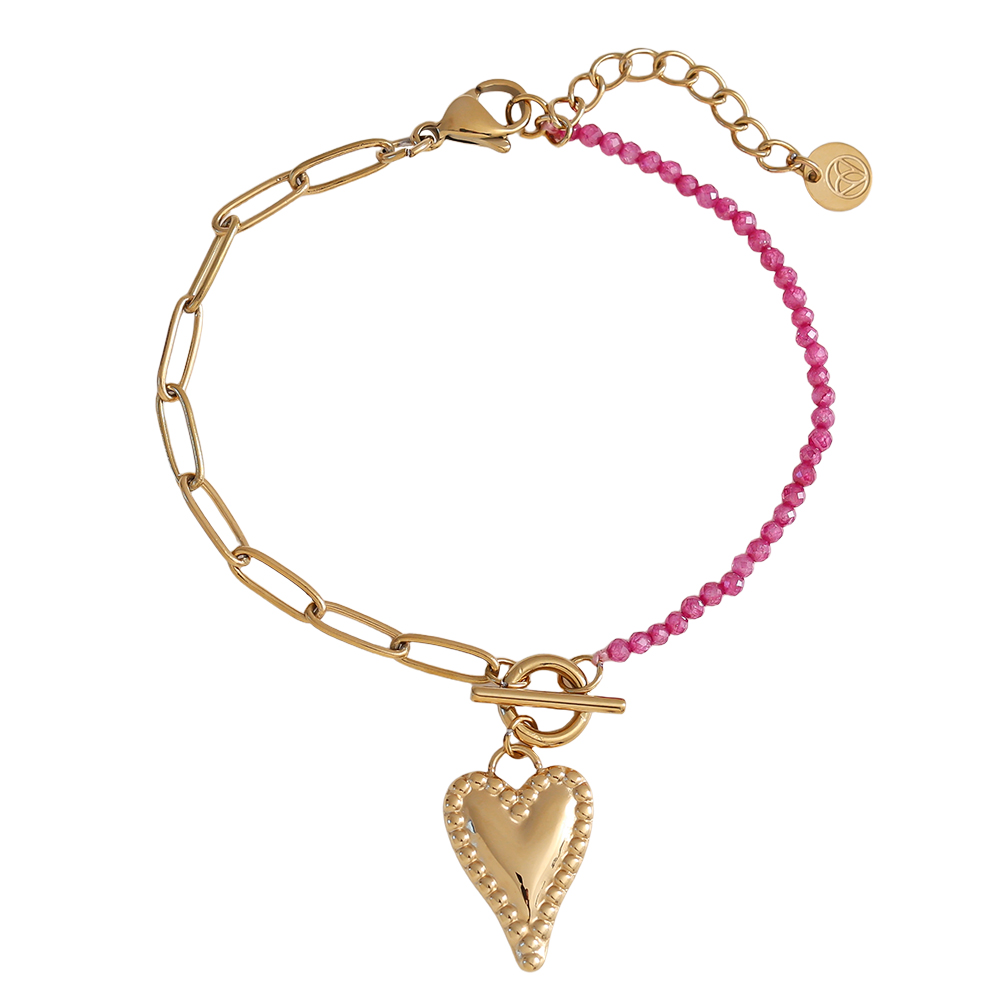 16cm coloured beads heart stainless steel bracelet