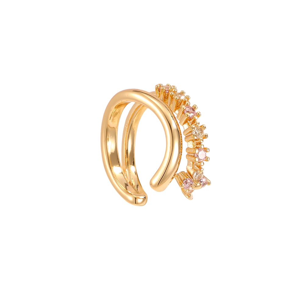 14mm double-layered small zirconia gold-plated ear cuffs     