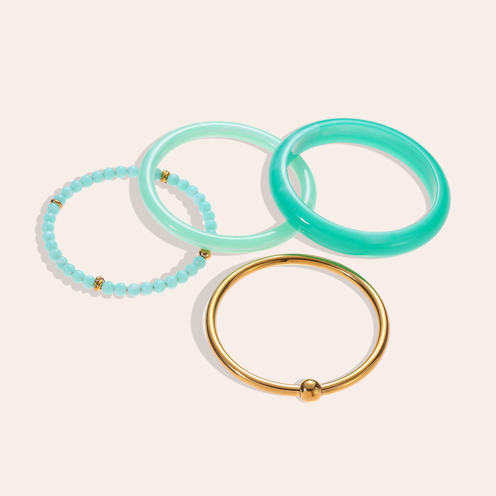 Stainless steel bangle set 6.5cm width 4 pieces acrylic 