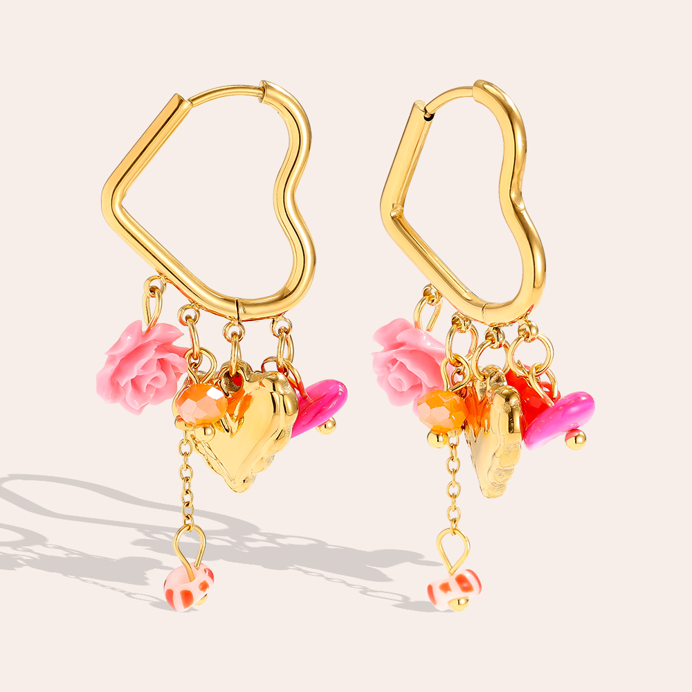 4.2*1.8cm Nice Heart And Rose Stainless Steel Earrings    