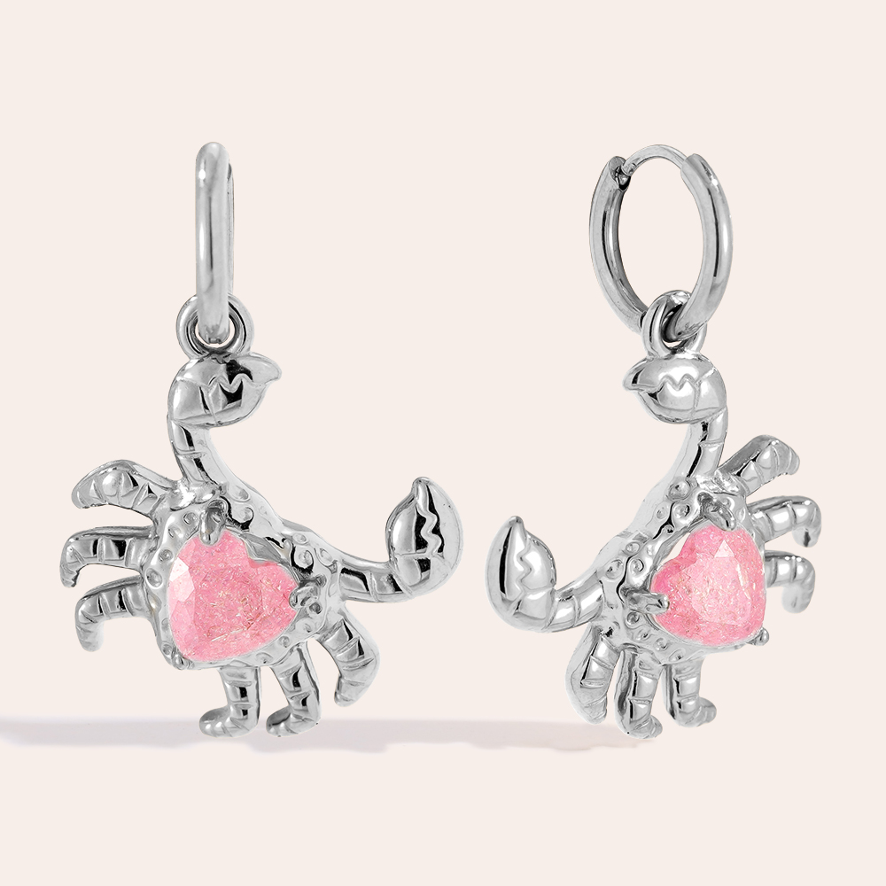 3.3cm Crab And Diamond Stainless Steel Earrings        