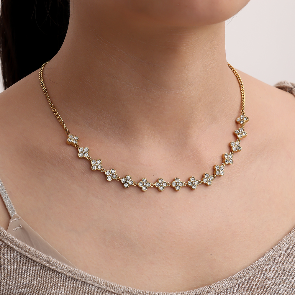 40cm Diamond Half Lucky Flowers stainless steel necklace