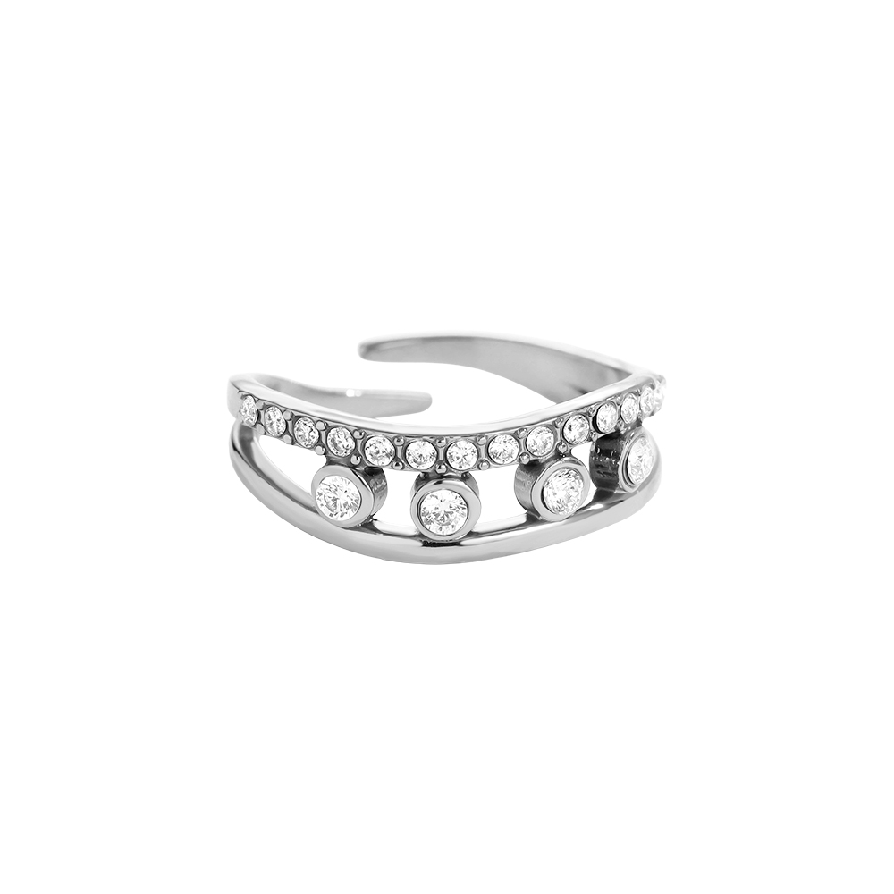 Four Diamond Dots In Line stainless steel ring     Four Diamond Dots In Line stainless steel ring